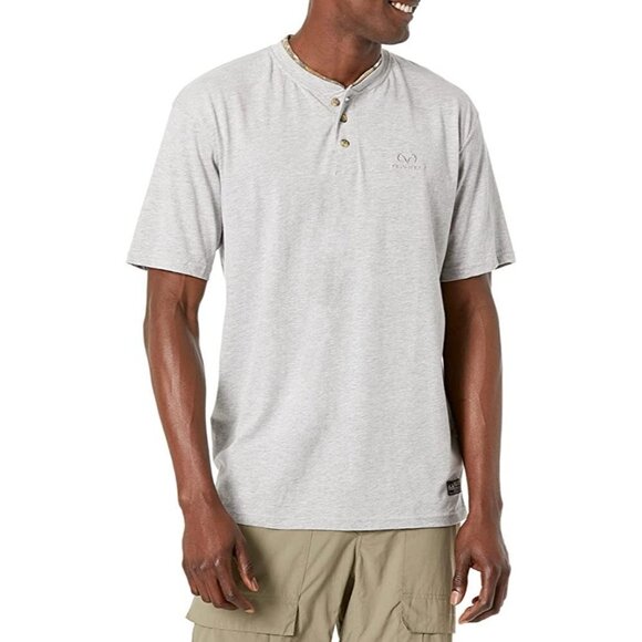 NWT Men's Small Realtree Staghorn Short Sleeve Camo Trim Henley Shirt - Gray - Picture 1 of 3